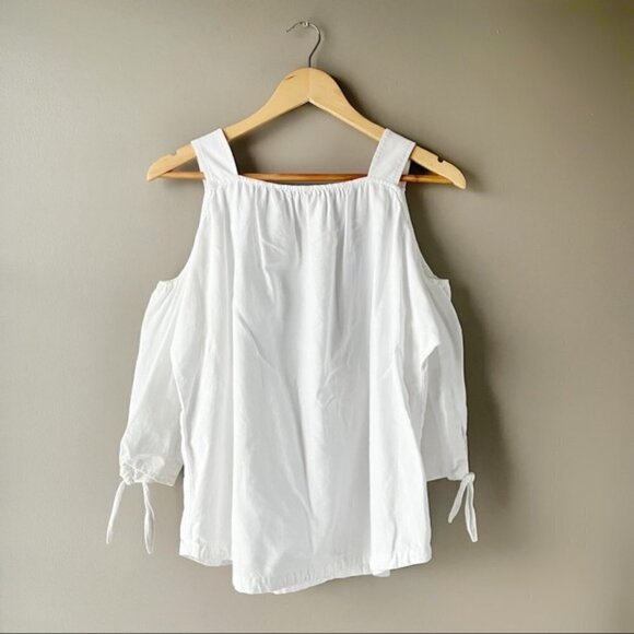 𝅺MADEWELL | White Cotton Cold Shoulder Top With Ties Size XS - Picture 4 of 7